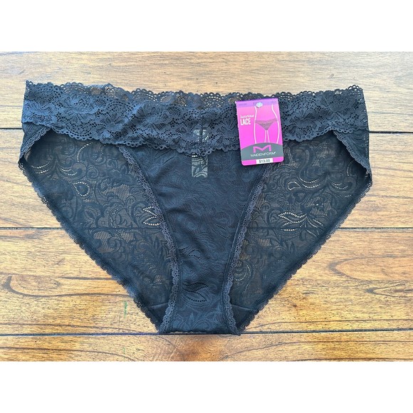 MAIDENFORM Luxurious Lace Black V Front Bikini Panty - Size 9 - DMSLBK - Picture 1 of 3